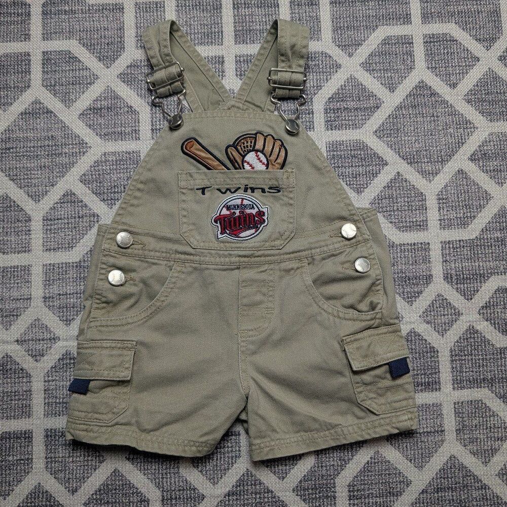 Vintage Minnesota Twins mLB Embroidered Cargo Khaki Baby Toddler Overalls 3-6m